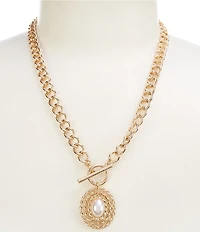 Dillard's Twisted Wire Open Oval Metal Pearl Cab Short Pendant Necklace