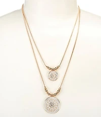Dillard's White Enamel Mandala Charm 2 Row Short Multi-Strand Necklace