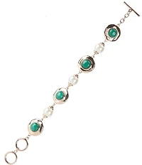 Dillard's Wobbly Metal Green Stone & Pearl Line Bracelet