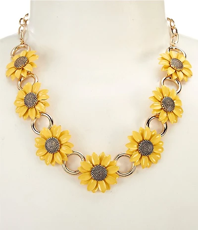 Dillard's Yellow Sunflower Frontal Short Chain Collar Necklace