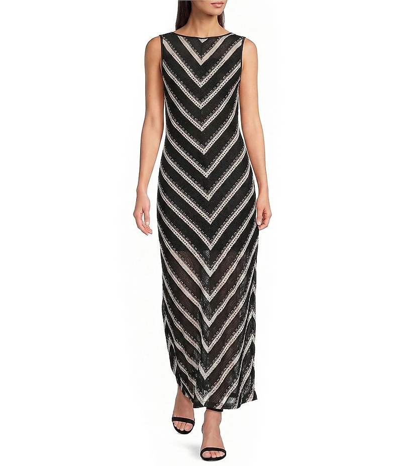 Donna Morgan Striped Crochet Maxi Dress