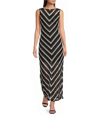 Donna Morgan Striped Crochet Maxi Dress