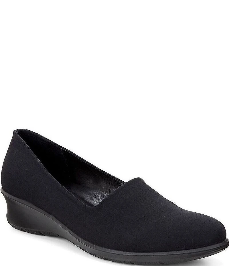 ECCO Felicia Stretch Textile and Leather Slip On Wedge Loafers