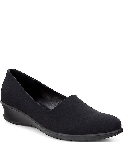 ECCO Felicia Stretch Textile and Leather Slip On Wedge Loafers