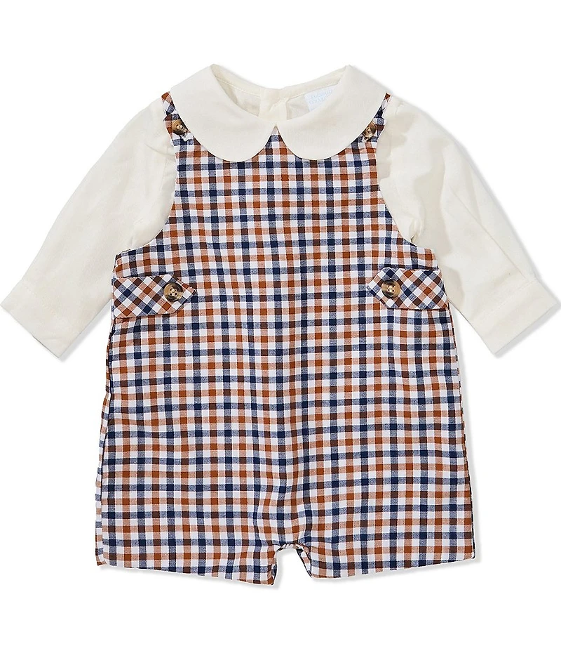 Edgehill Collection Baby Boys Long Sleeve Plaid Jon Jon Romper