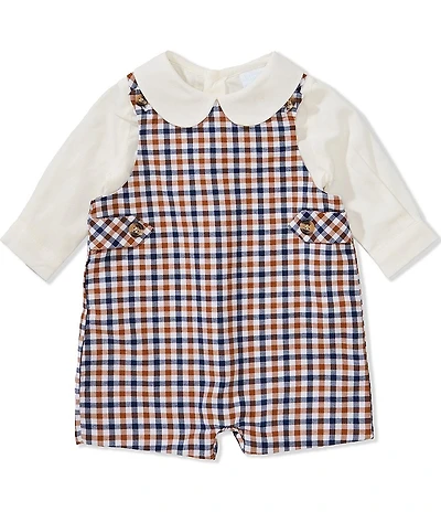 Edgehill Collection Baby Boys Long Sleeve Plaid Jon Jon Romper