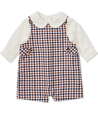 Edgehill Collection Baby Boys Long Sleeve Plaid Jon Jon Romper