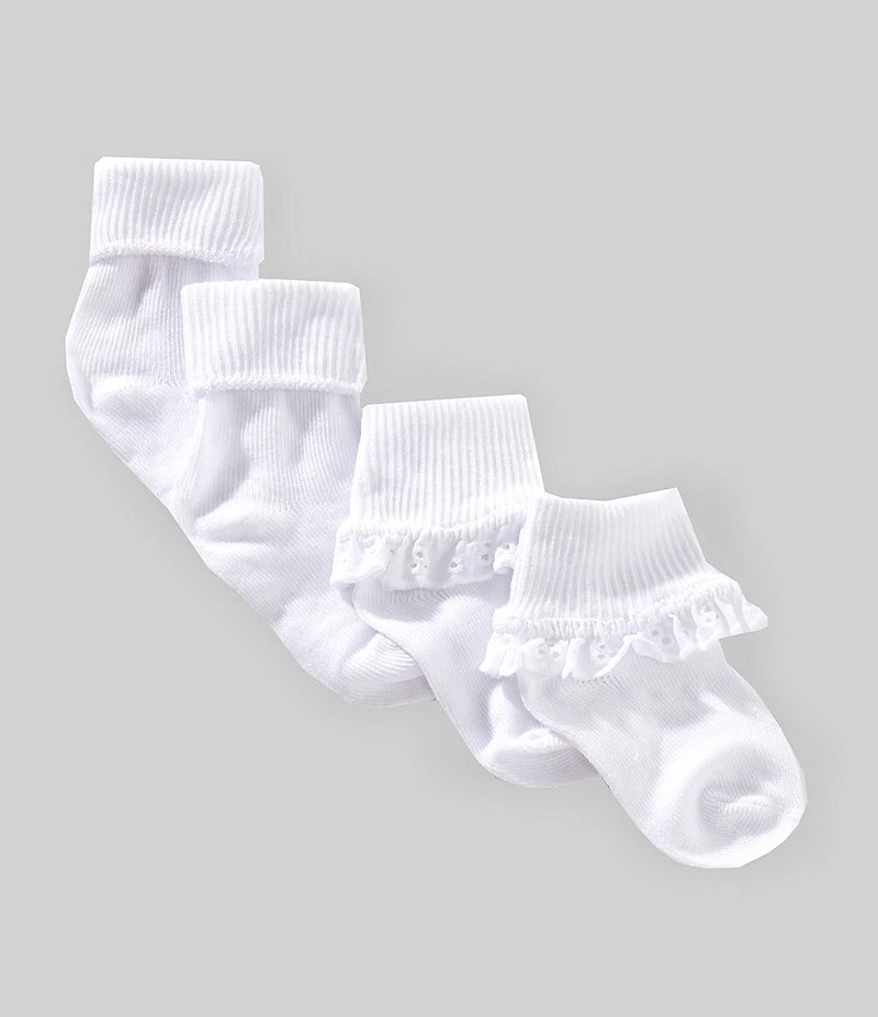 Edgehill Collection Baby Girls Fold Over Eyelet Socks 2-Pack