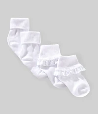 Edgehill Collection Baby Girls Fold Over Eyelet Socks 2-Pack
