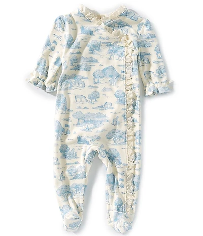 Edgehill Collection Baby Girls Wrap-Front Footie Toile Coverall
