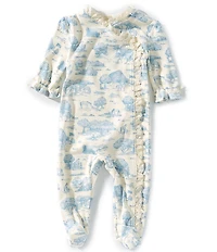 Edgehill Collection Baby Girls Wrap-Front Footie Toile Coverall