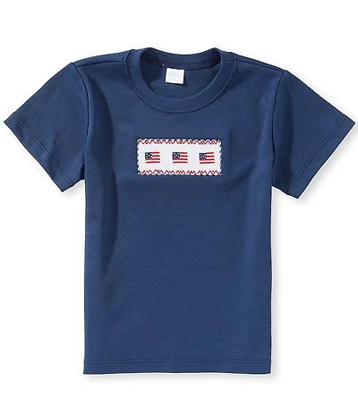 Edgehill Collection Little Boys Knit Smocked Flag Embroidery T-Shirt