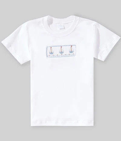 Edgehill Collection Little Boys Short Sleeve Knit Sailboat Embroidery Tee