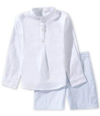 Edgehill Collection Little Boys Woven Long Sleeve Short Set