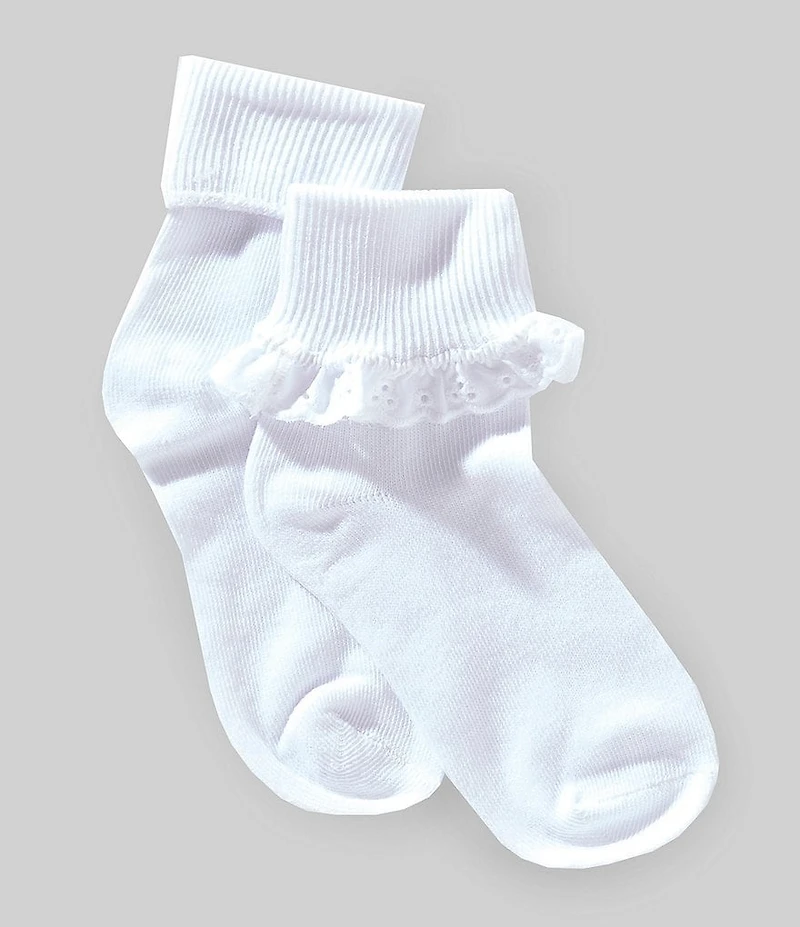 Edgehill Collection Little Girls Fold Over Eyelet Socks 2-Pack