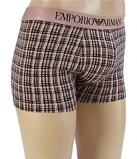 Emporio Armani Allover Plaid Print Cotton Stretch Trunks