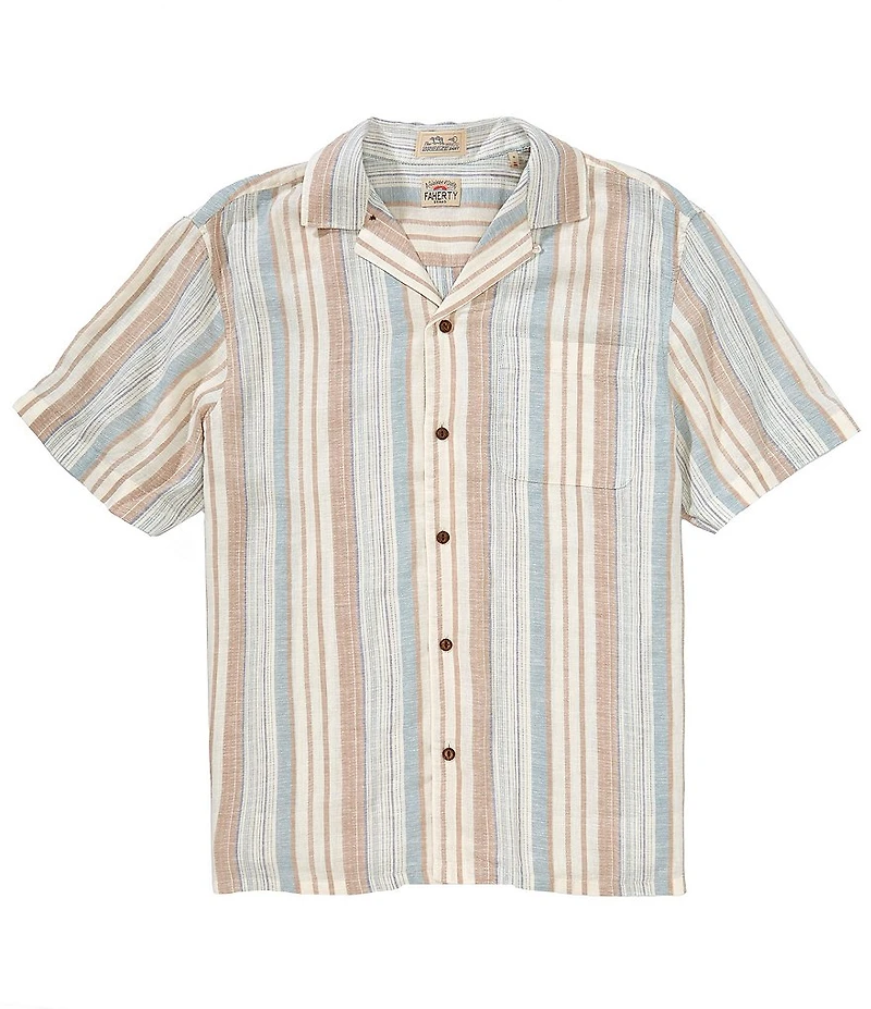 Faherty Breeze Stripe Short Sleeve Woven Camp Shirt