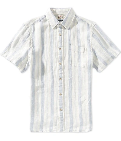 Faherty Palma Linen Stripe Short Sleeve Woven Shirt