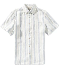 Faherty Palma Linen Stripe Short Sleeve Woven Shirt