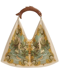 Farm Rio Tropical Palm Tree Satin Scarf Fish Handle Tote Bag