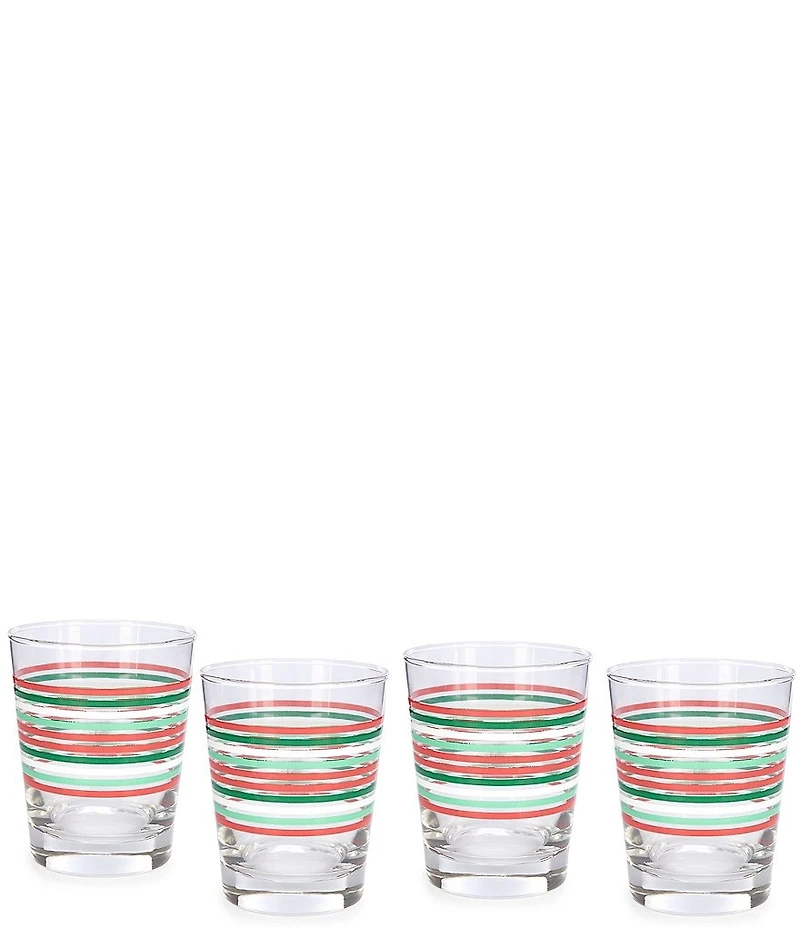 Fiesta Christmas Thin Stripe Tapered Double Old-Fashion Glass, Set of 4