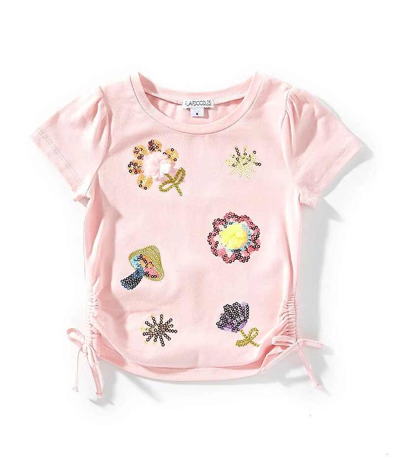 Flapdoodles Little Girls Short Sleeve Cinched Embroidery Sequins Top