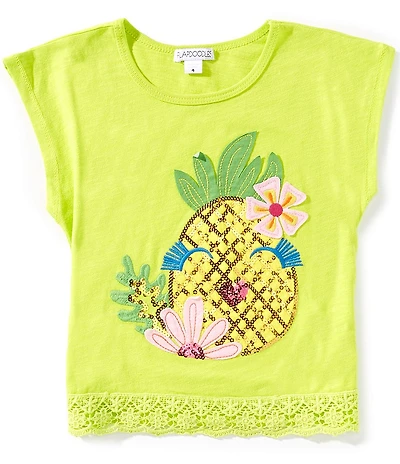 Flapdoodles Little Girls Short Sleeve Pineapple Sequin Graphic Dolman Top