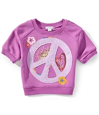 Flapdoodles Little Girls Sequin Embroidered Peace Sign Short Sleeve Top