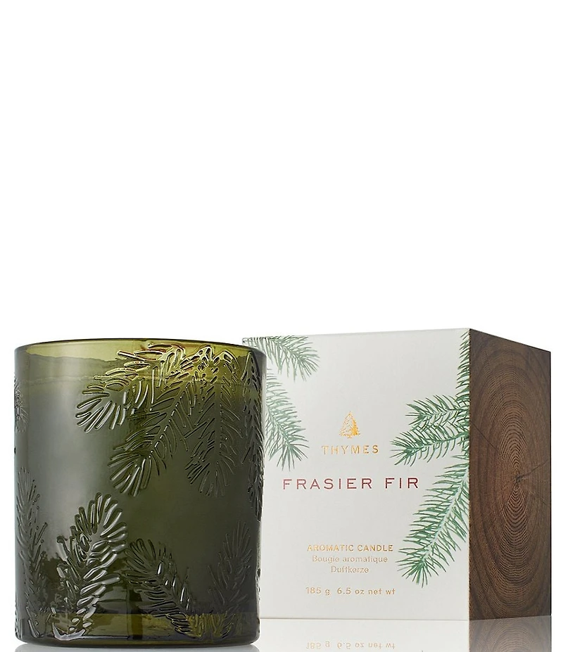Thymes Frasier Fir Green Glass Candle. 6.5-oz.