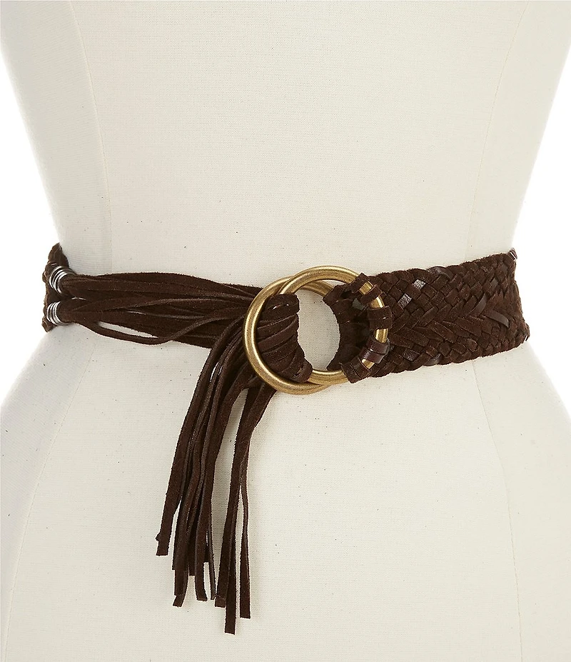Frye 1.96#double; Woven Fringe Leather Belt