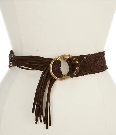 Frye 1.96#double; Woven Fringe Leather Belt