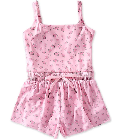 GB Big Girls Active Soft Petal Pink Floral Print Square Neck Sleeveless Flippy Romper
