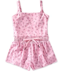 GB Big Girls Active Soft Petal Pink Floral Print Square Neck Sleeveless Flippy Romper