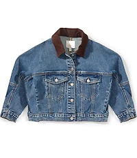 GB Big Girls Corduroy Collar Long Sleeve Denim Jacket