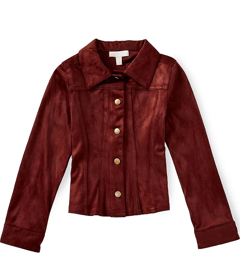 GB Big Girls Long Sleeve Suede Button Front Top