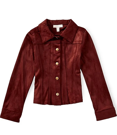 GB Big Girls Long Sleeve Suede Button Front Top
