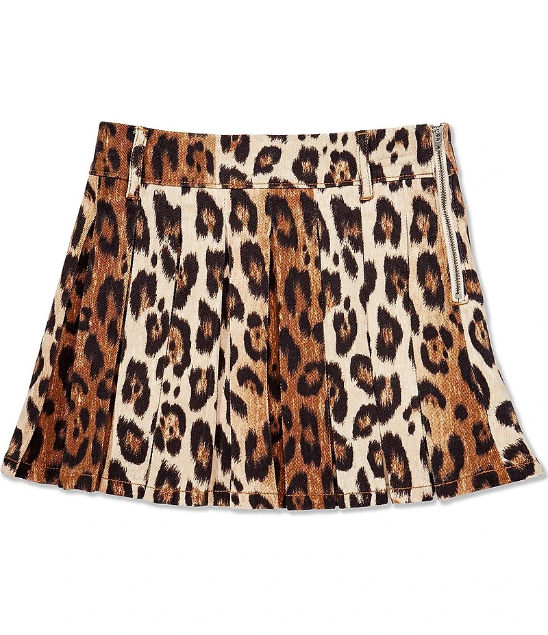 GB Big Girls Leopard Print Pleated Denim Mini Skirt