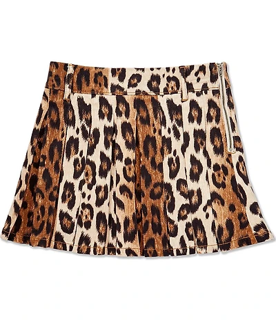 GB Big Girls Leopard Print Pleated Denim Mini Skirt