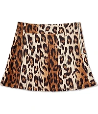 GB Big Girls Leopard Print Pleated Denim Mini Skirt