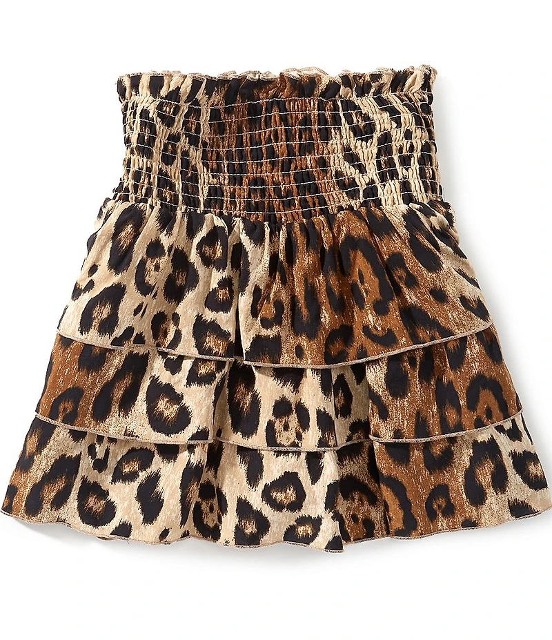 GB Big Girls Smocked Leopard Print Ruffle Mini Skirt