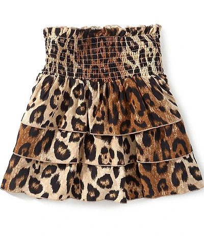 GB Big Girls Smocked Leopard Print Ruffle Mini Skirt
