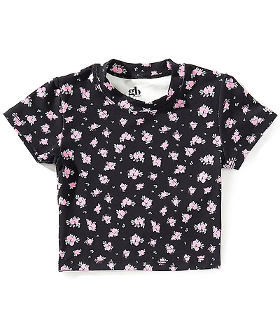 GB Little Girls Knit Rosebud Pattern Cropped T-Shirt
