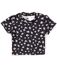 GB Little Girls Knit Rosebud Pattern Cropped T-Shirt