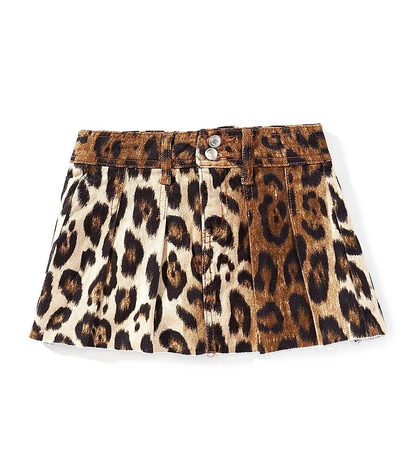 GB Little Girls Pleated Denim Cheetah Print Mini Skirt