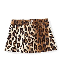 GB Little Girls Pleated Denim Cheetah Print Mini Skirt