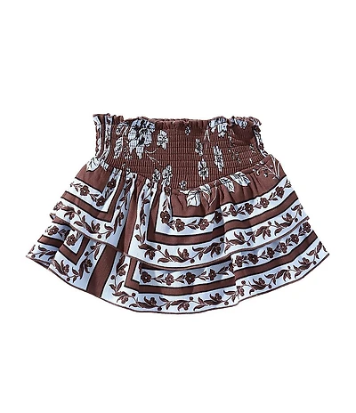 GB Little Girls Western Floral Print Smocked Tiered Mini Skirt