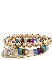 Gemma Layne Beaded Pave Eye Pendant Bracelet Set