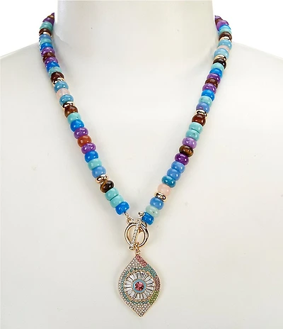 Gemma Layne Beaded Short Pendant Necklace With Pave Eye Pendant