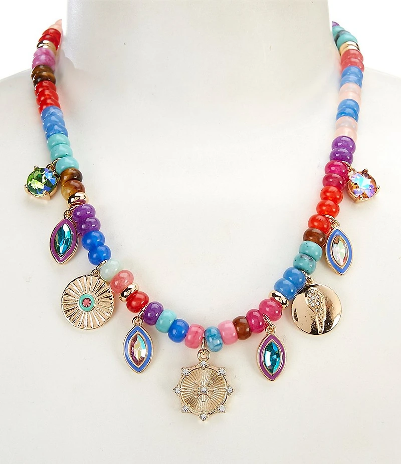 Gemma Layne Rainbow Beaded Charms Statement Necklace