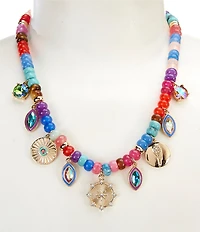Gemma Layne Rainbow Beaded Charms Statement Necklace